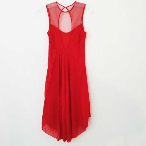 Red HiLo 3Tiered Flowy Pleated Chiffon & Mesh Sleeveless Dress Made In USA SzXS - Picture 5 of 7